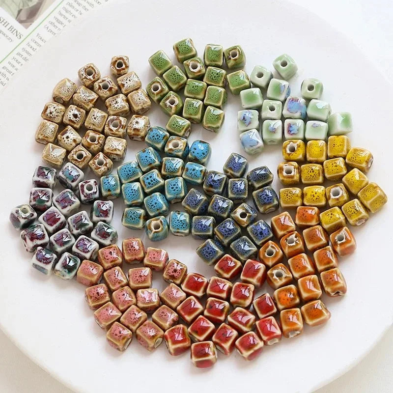 Vintage 8mm Square Shape Ceramic Clay Porcelain Beaded DIY Phone Chain Jewelry Findings
