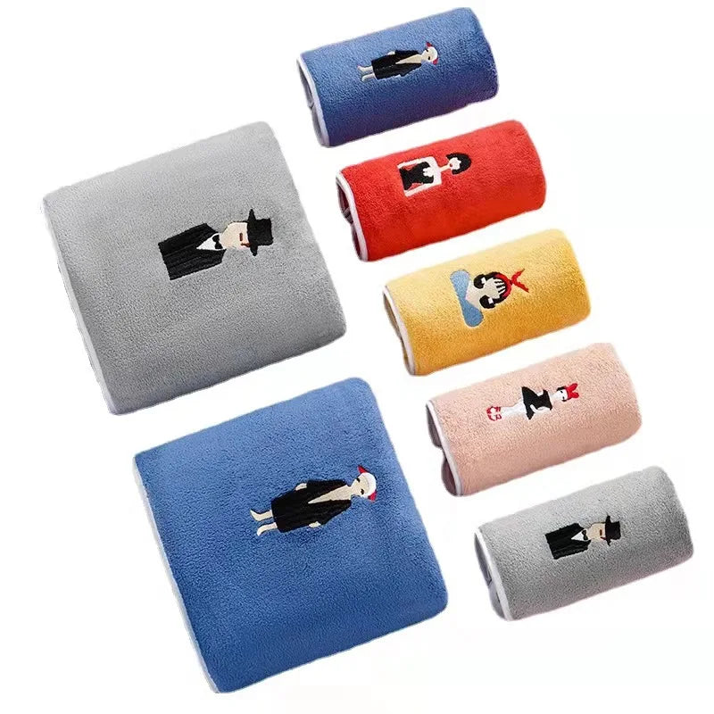 Wholesale Luxury Striped Microfiber Bath and Face Towel Sets Soft Coral Fleece with Embroidery Quick-Dry and Plain Style