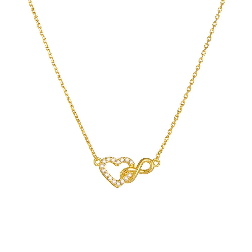 Fashion Jewelry 925 Sterling Silver Eternal love Heart Zircon Necklace Lucky Number Eight 8 Gold Plated Necklaces for Women
