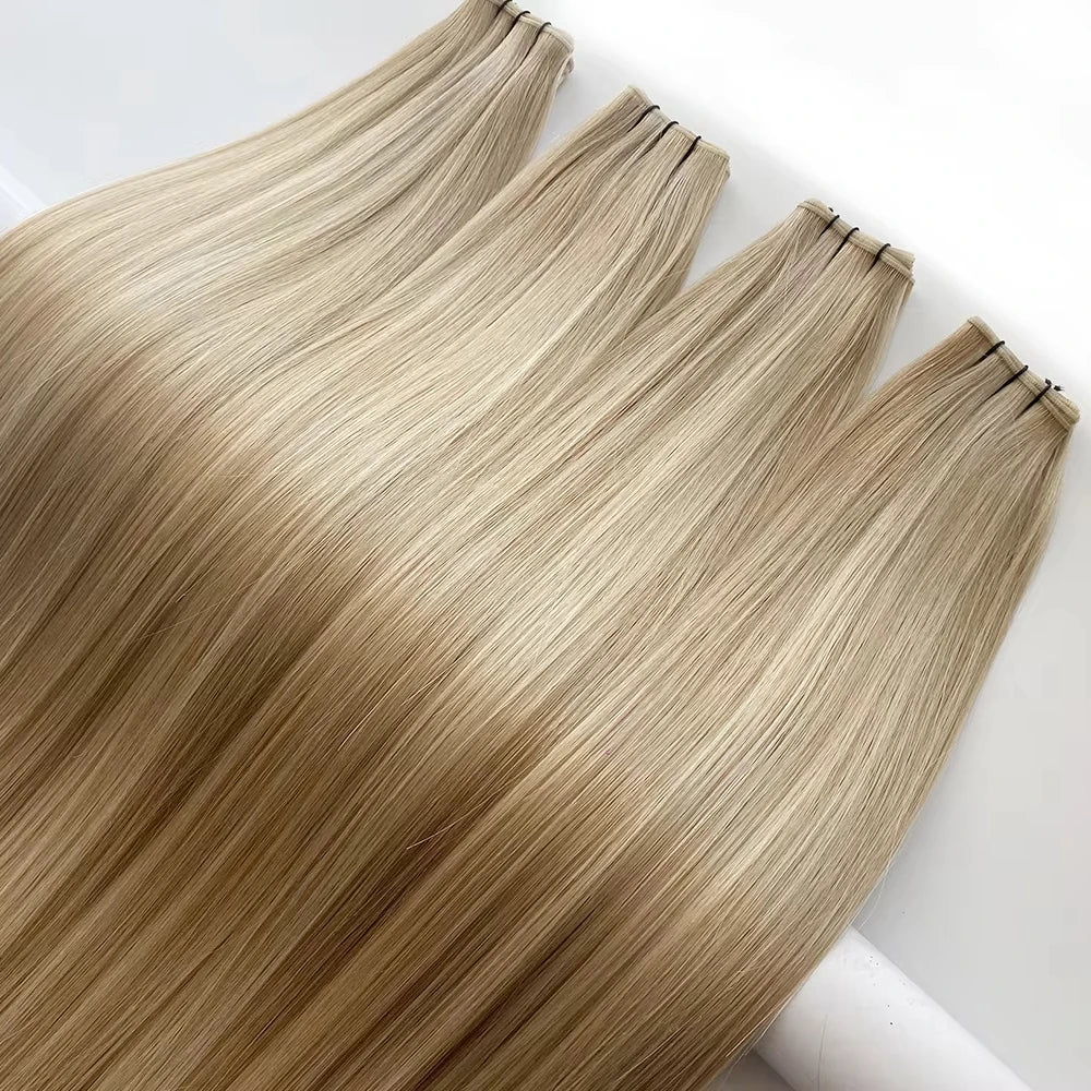 2025 Human Hair Extensions Double Drawn European Raw Virgin Hair Bundles Balayage Genius Weft Hair Extensions