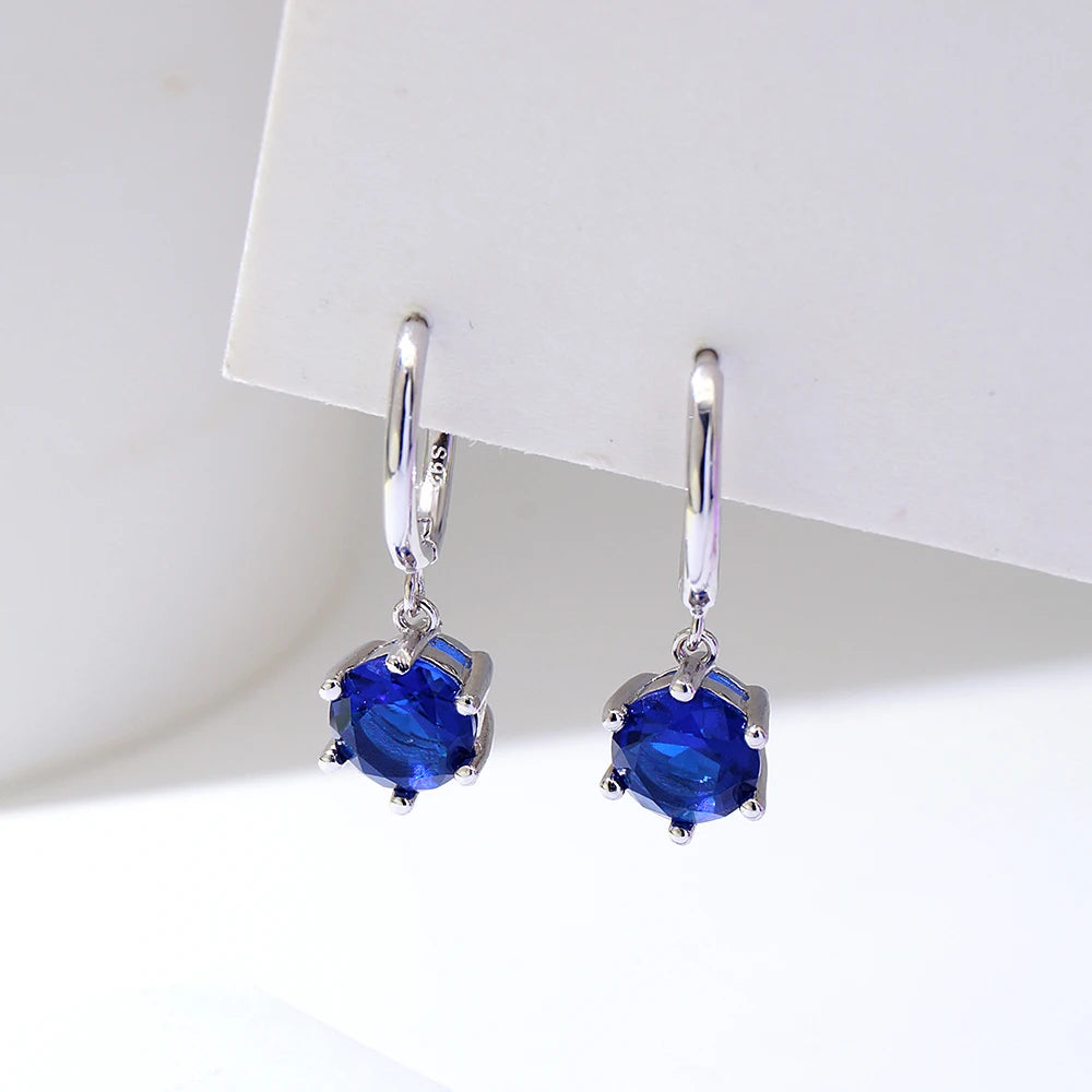 925 Sterling Silver Drop Earrings Blue Zircon Stone Women Earrings Wholesale Bulk 925 Silver Jewelry Fashion Earrings 2023