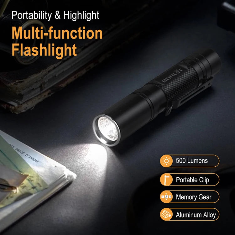 500LM Tactical Flashlight with SOS Strobe IP66 Shockproof & Memory