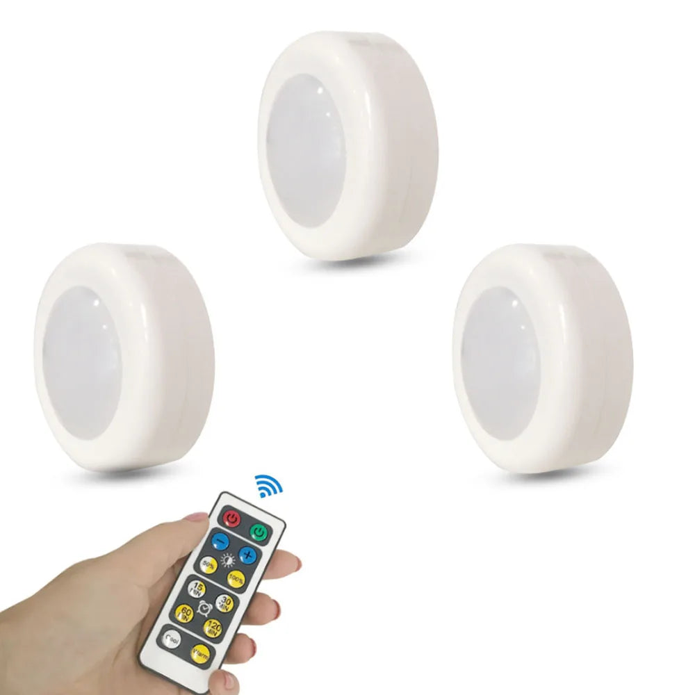 Wireless Under Cabinet LED Lights RGB Puck Lights 16 Colors 3 Modes Fairy Lights 3 Pack