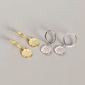 Luxury 18K Gold Plated 925 Sterling Silver Baroque Hoop Earrings for Women Round Disc CZ Drop Earings
