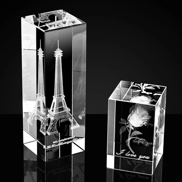 Rectangular K9 Laser Engraved Beveled Etched Crystal Block Christmas Decorative Bat-Shaped Glass Cube for Souvenirs and Gifts