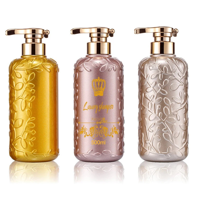 Luxury 300ml 500ml Gold Plastic Packaging Cosmetic Shampoo and Conditioner Pump Bottle for Body Oil and Lotion Use