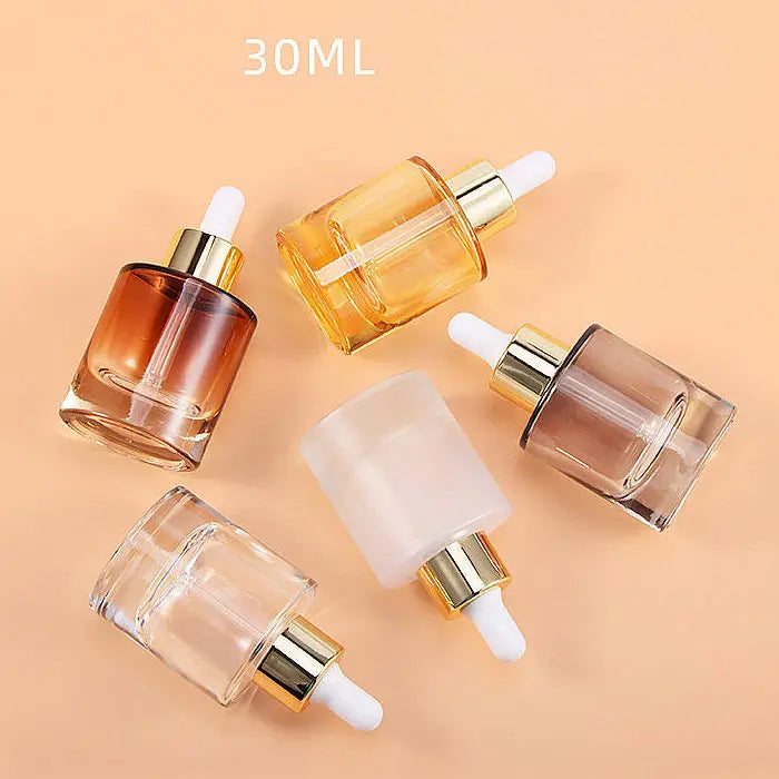 Luxury 30ml Colorful Clear Flat Shoulder Thick Bottom Face Serum Dropper Glass Essential Oil Bottle