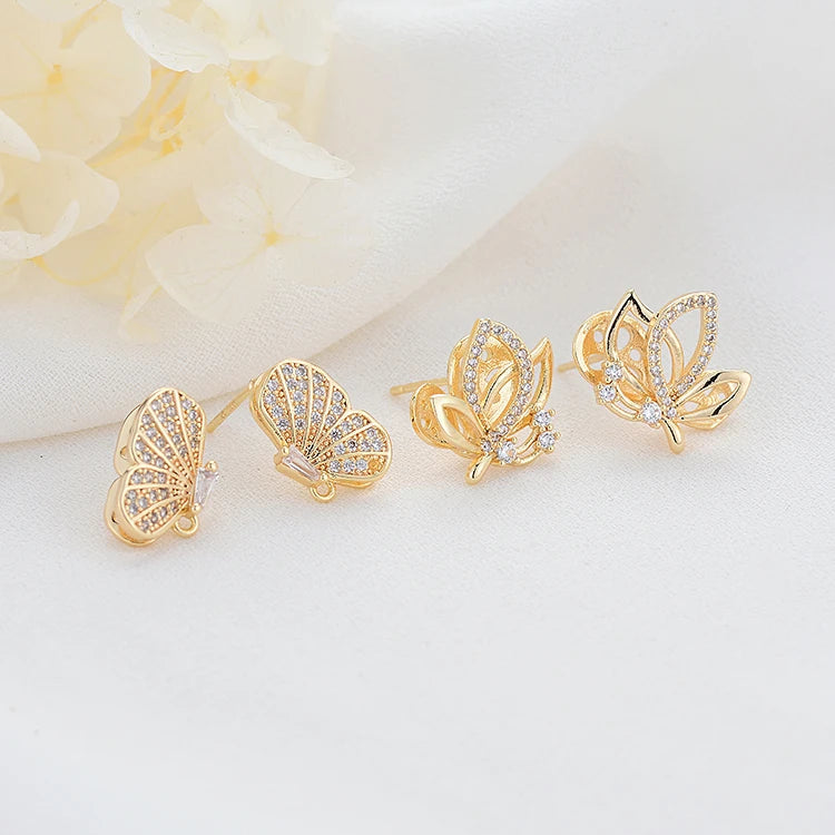 Fashion Design 14K Gold Plated Inlaid Zircon Butterfly Shape Stud Earring