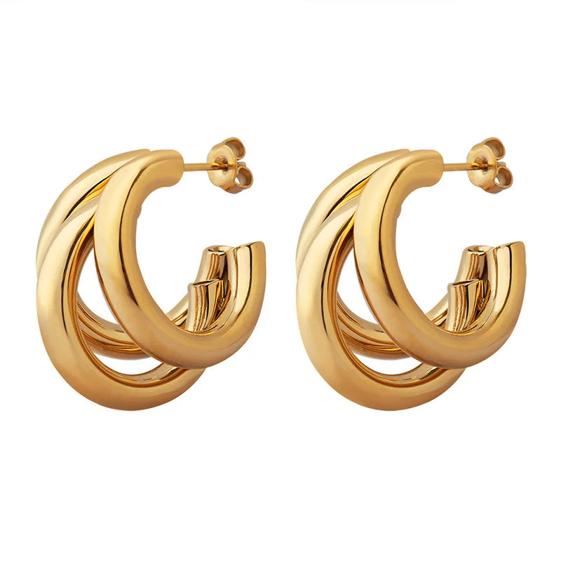 Hot Fashion Trend-18K Gold Plated Stainless Steel Small Chunky Hook-Ups Stud Earrings for Women Trendy Fashion Jewelry