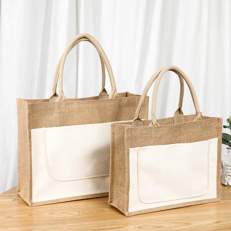 High Grade Environmental Large Natural Eco Friendly Burlap Jute Tote Bag Casual Linen Bag
