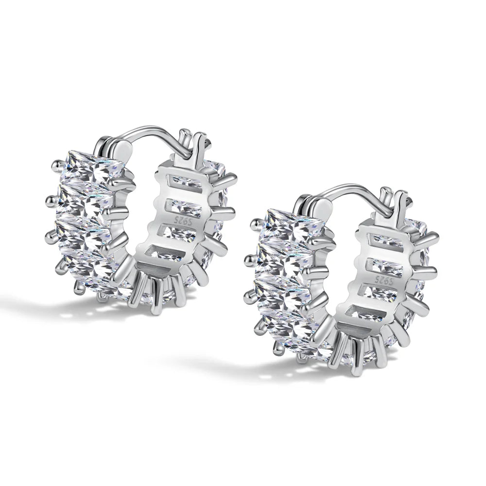 Dylam Trendy Women Fine Jewelry 925 Sterling Silver Rhodium Plated 5A CZ Cubic Zirconia Baguette Gear Hook Earrings