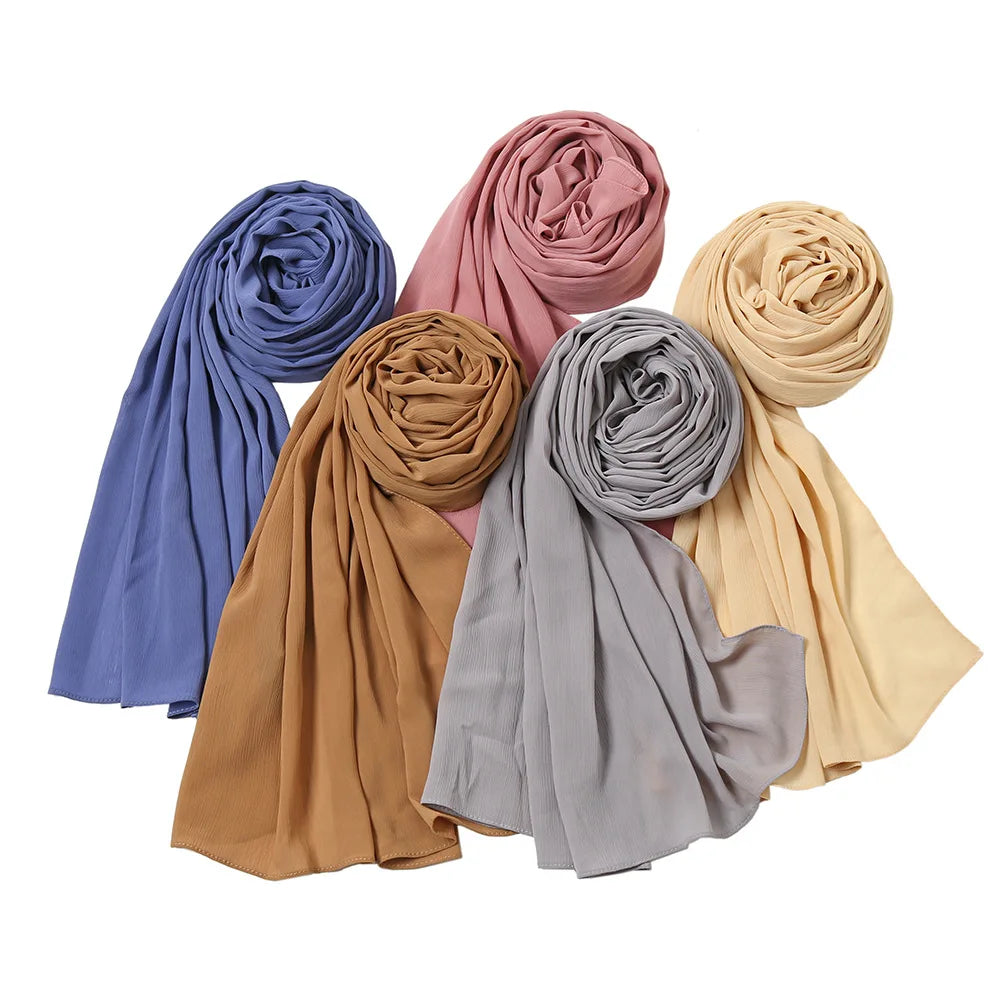 2025 Muslim Women Fashion Crush Luxury Pleated Heavy Chiffon Hijab Scarf 70*175cm