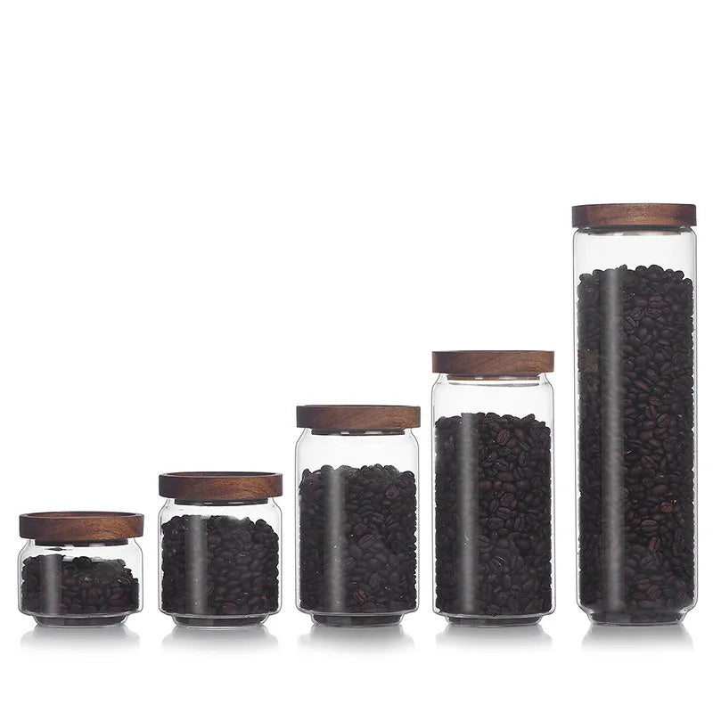 High Borosilicate Canister Container Pantry Food Storage Glass Jars With Bamboo Wooden Lid in Bulk