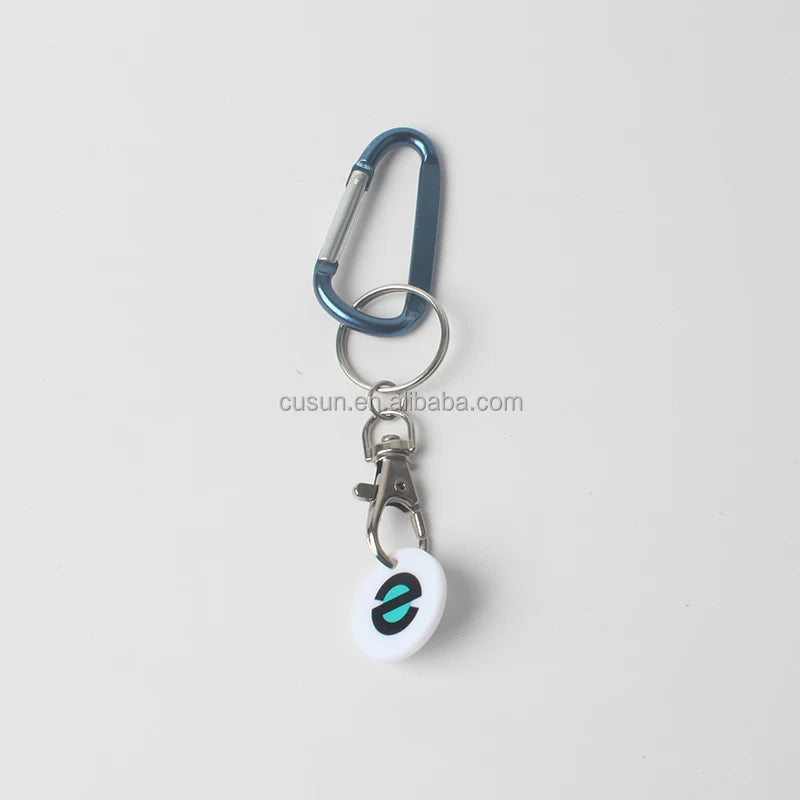 Hot Sale Promotion Custom Supermarket Token Keychain Plastic Coins with Carabiner and Keyring