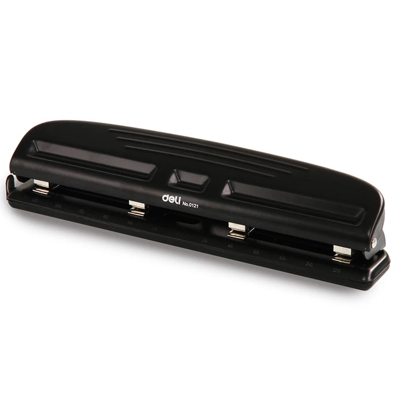 Deli 0121 Black White Four-hole Metal Punch Document File Binding Hole Puncher Adjustable Multi-hole Punch 24pcs Per Carton Set