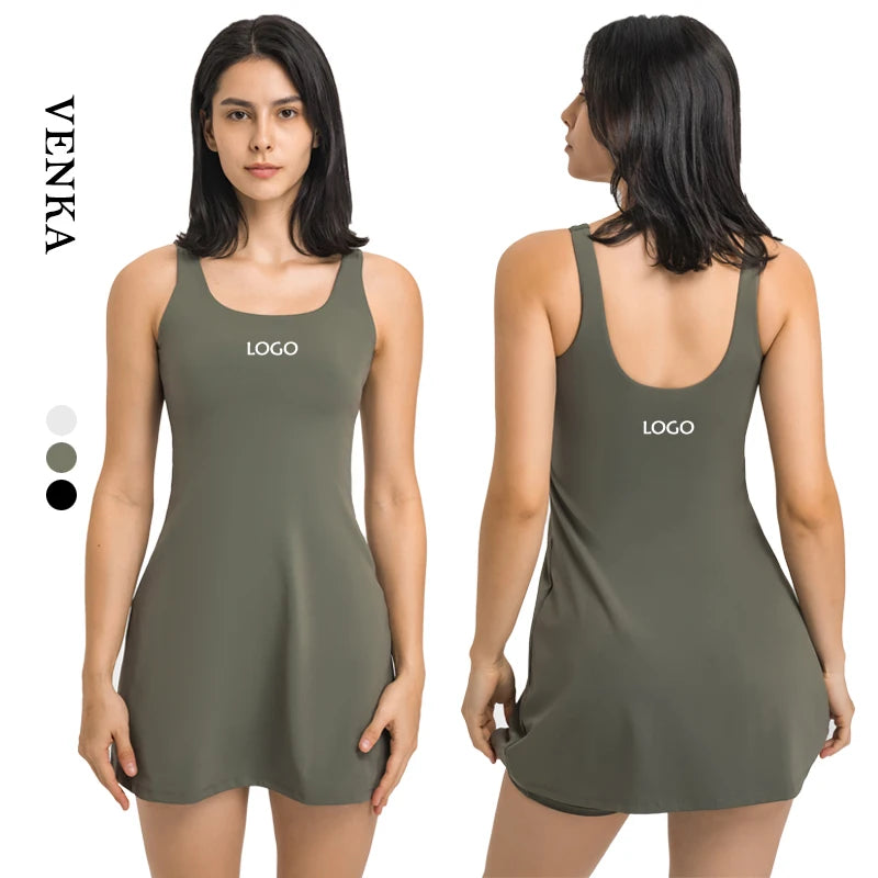 Custom Logo Sportswear Women Golf Sleeveless Dresses Ladies Skort Shorts 2 in 1 Tennis Workout Tank Top Skirt Dress