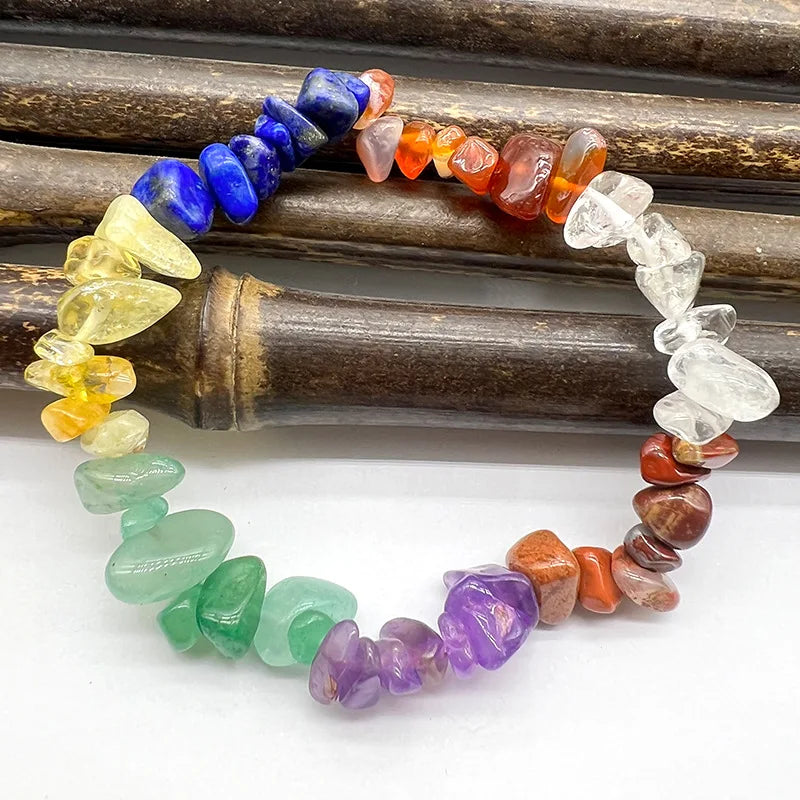 5-7mm Wholesale Healing Gemstone Gravel Bracelet 7 Chakra Stone Chips Elastic Bracelet