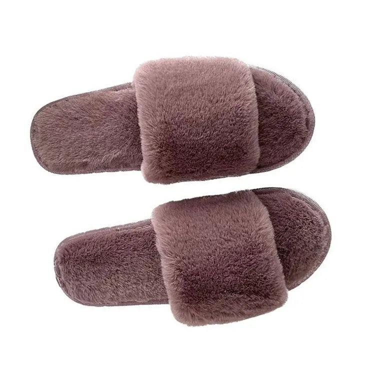 Women's Open Toe Imitated Fur Slides Fashion Soft Fluffy Plush House for Slippers Wholesale Cheap for Winter Season MegaBDM