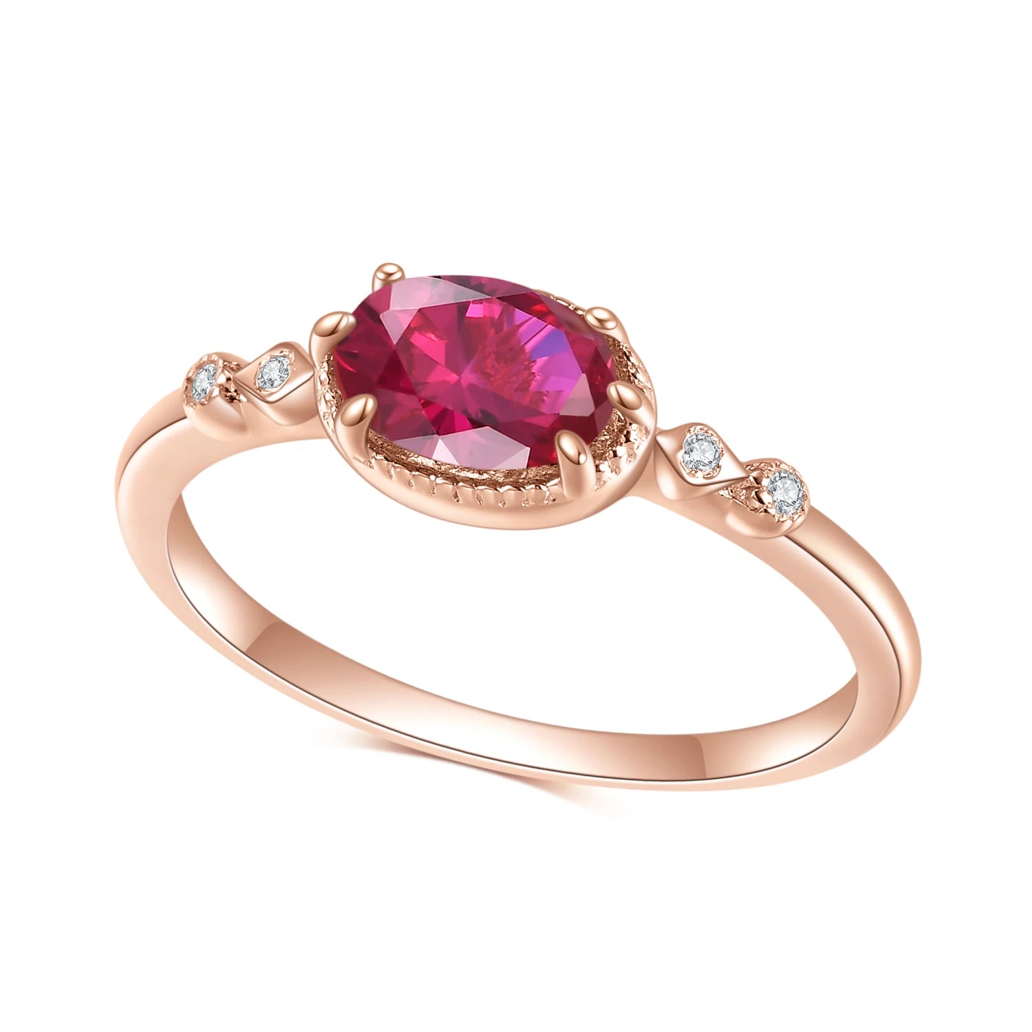 Abiding Professional Jewelry Factory 925 Sterling Silver Wedding Women Rose Gold Plated Oval Lab Created Ruby Gemstone Ring