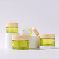 Wholesale Cosmetic Face Skincare Cream Container 10ml 15ml 30ml 50ml Light Green Glass Jars with Lids