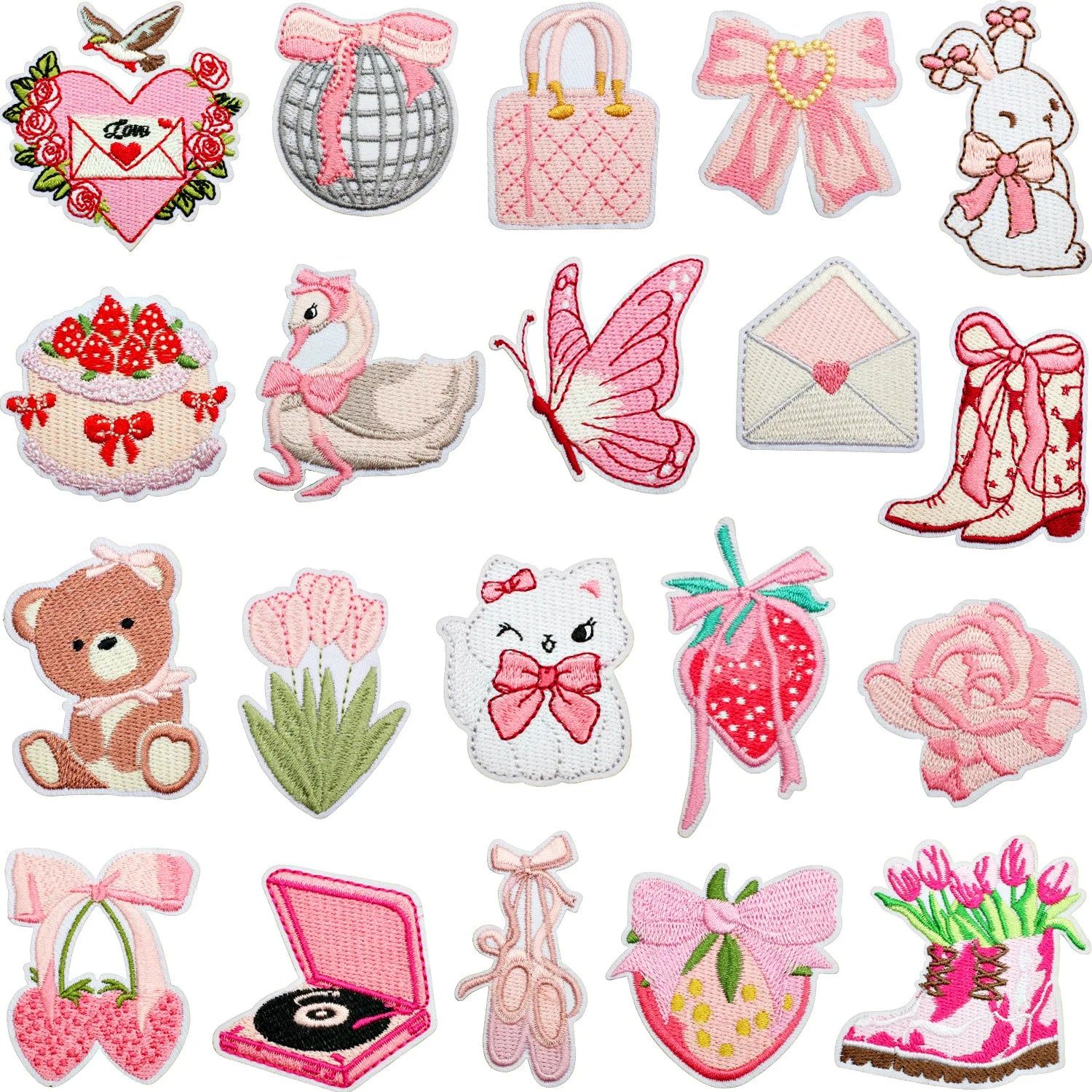 Iron on Embroidery pink Valentine's Day love Heart  Bear Cake butterfly  Discoball Ballet Wedding Patch for Girls