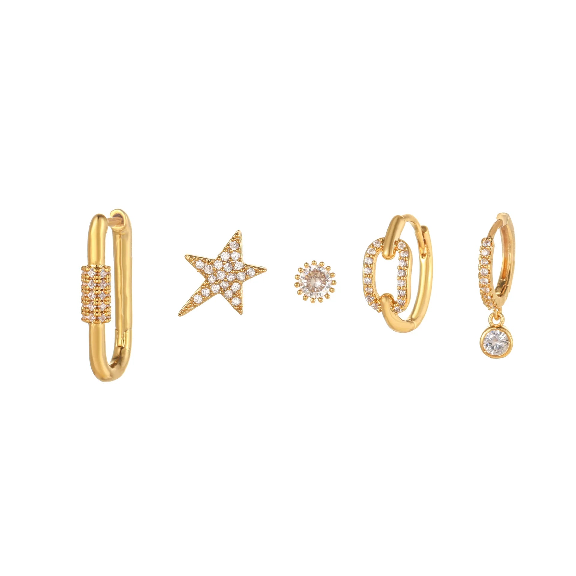 ZUOLA New Arrival 18K Gold Plated Brass Zircon Star Shape 5pcs Stud Earrings Set Trendy Women's Anniversary