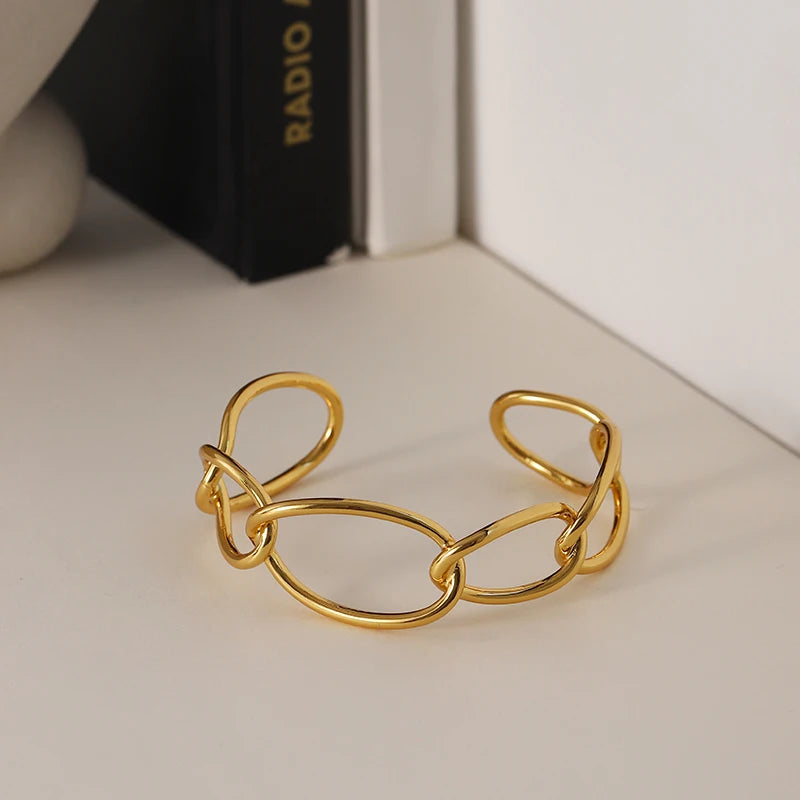 Wide Hollow Linked Multi Circle Open Bangles Gold Plated Cuff Bracelets for Women Punk Statement Hip Hop Fashion Jewelry 2021