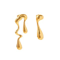 Fashion Jewelry 18k Gold Plated Stainless Steel Irregular Water Drop Asymmetric Melting Ice Design Stud Earrings
