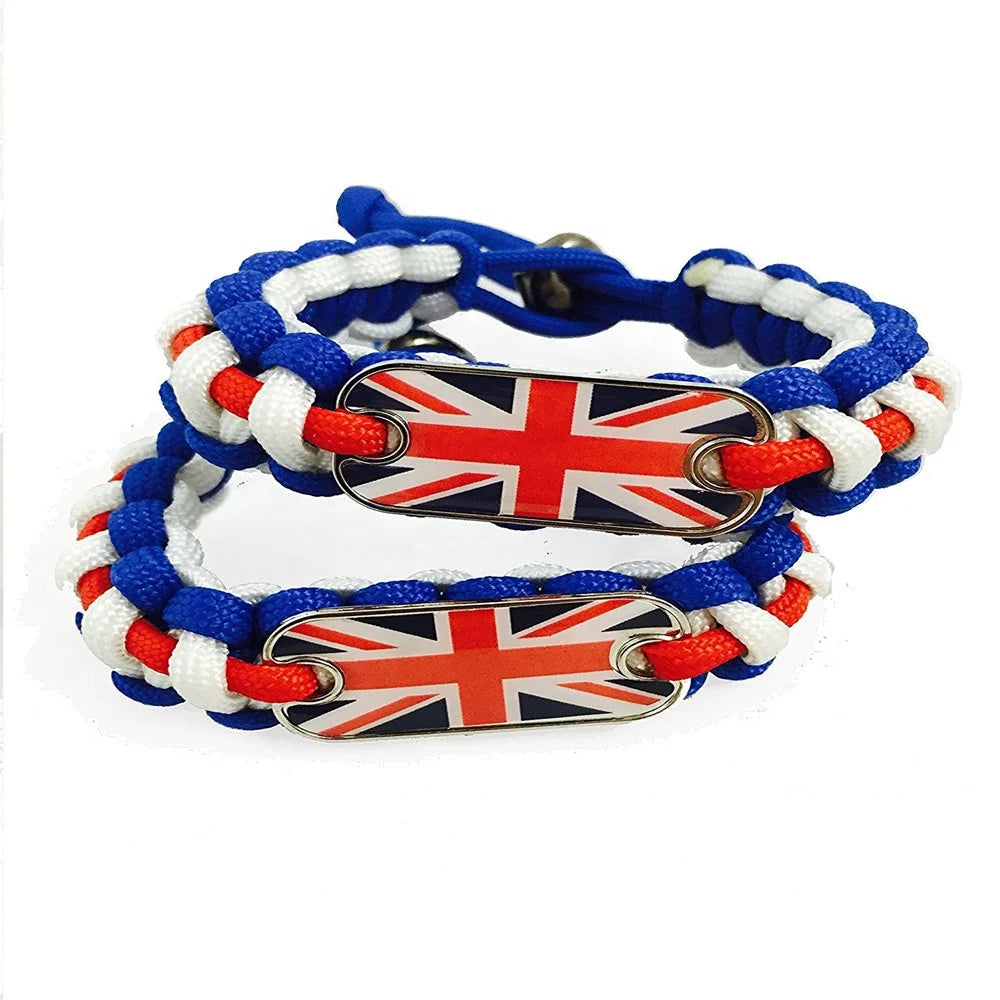 Wholesale Survival Gear Cord Bracelet UK Flag Design Climbing Ready Outdoor Adventure 6-9 Inch Washer Friendly More 350 Colors