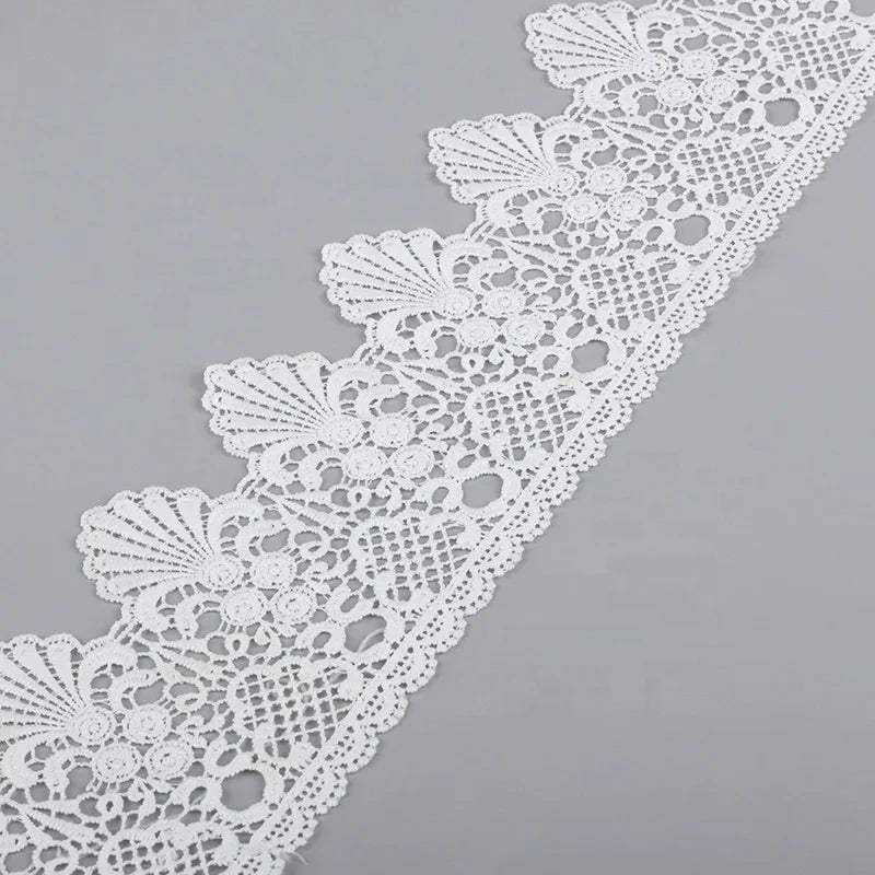Manufacturer Wholesale White Floral Eyelet Embroidery 100% Polyester Milk Silk Bridal Lace Trimmings