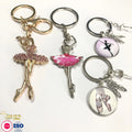 Newest  Custom Manufacturer Crystal Ballet Cute Gift Key Ring Gold Plated Dancing Girls Ballerina Cheap Metal Keychain Souvenirs