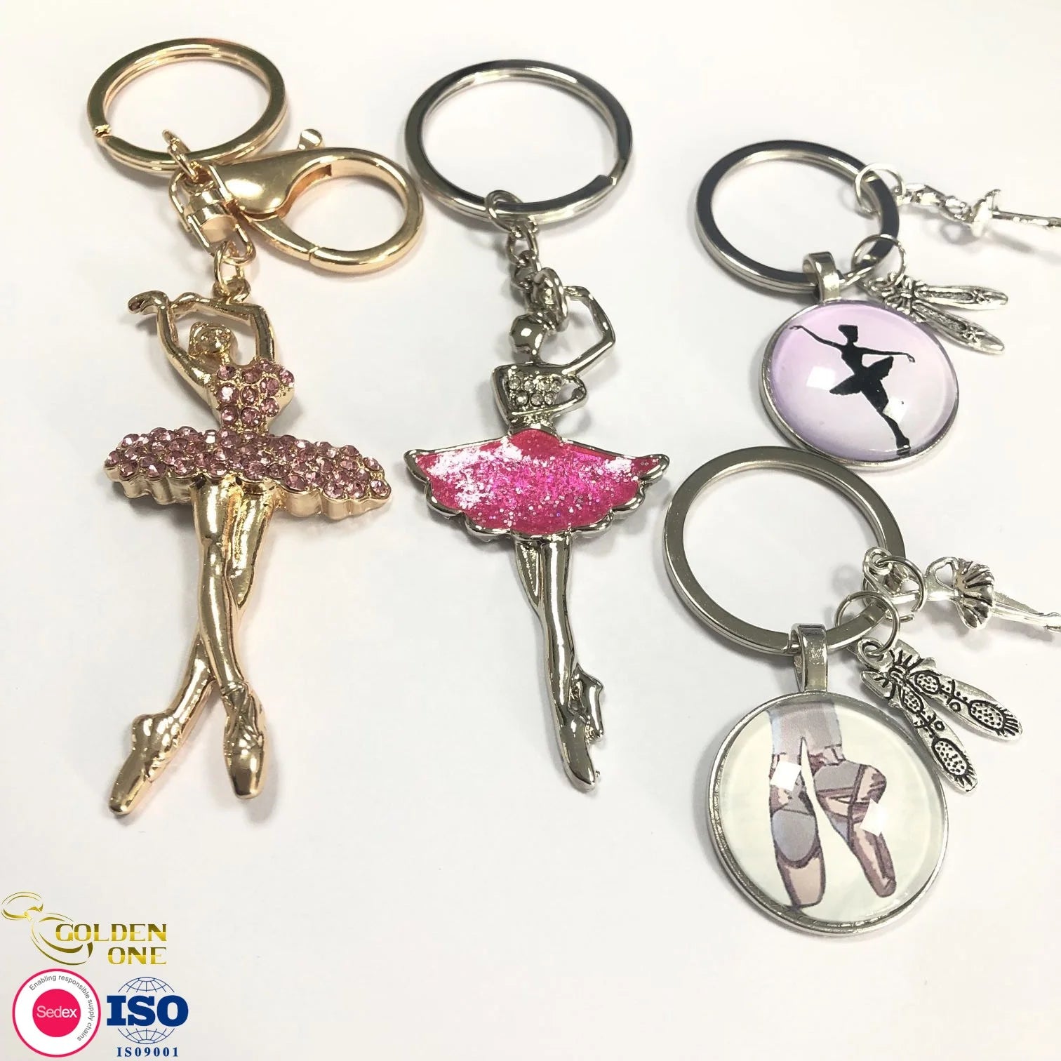 Newest  Custom Manufacturer Crystal Ballet Cute Gift Key Ring Gold Plated Dancing Girls Ballerina Cheap Metal Keychain Souvenirs