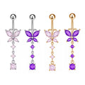 Gaby New Sale Gold Plated Butterfly Crystal Belly Piercing Ring Wholesale Body Piercing Stainless Steel Jewelry