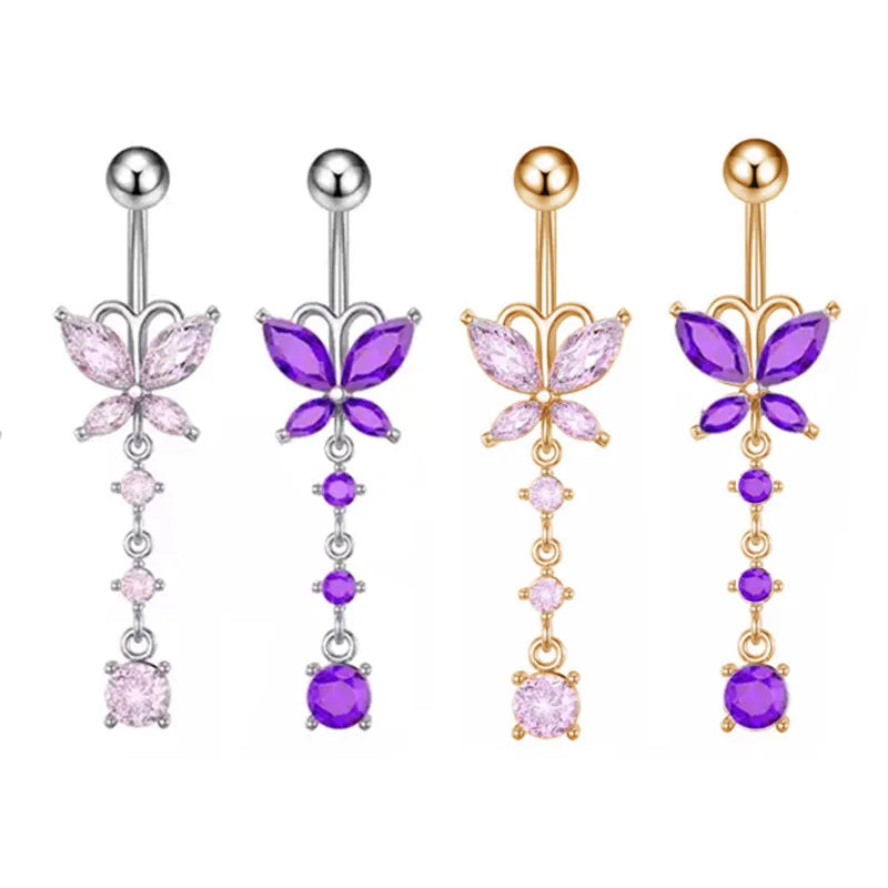 Gaby New Sale Gold Plated Butterfly Crystal Belly Piercing Ring Wholesale Body Piercing Stainless Steel Jewelry