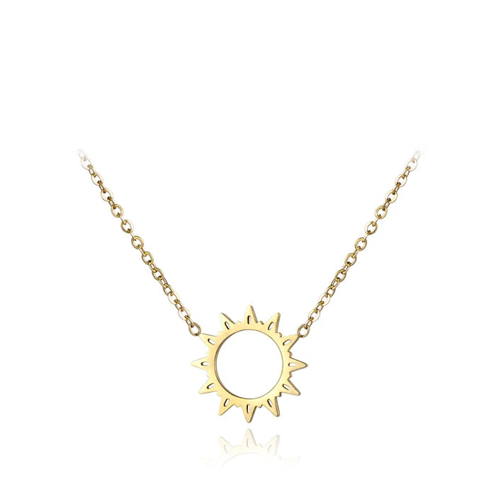 Minimalist 18K Gold Plated Stainless Steel Link Chain Sun Pendant Necklace Women Delicate Vintage Trendy Fashion Charms Jewelry