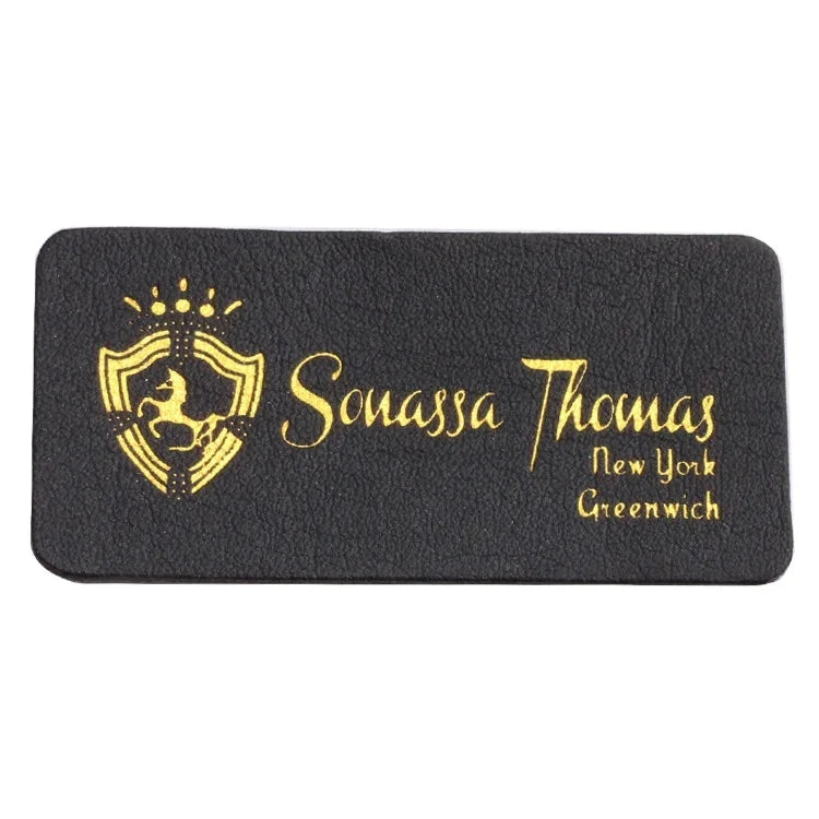 Jeans Clothing Leather Label Manufacturer Custom Rectangle Gold Foil Logo Patches Pu Leather Tags for Hats Accessory