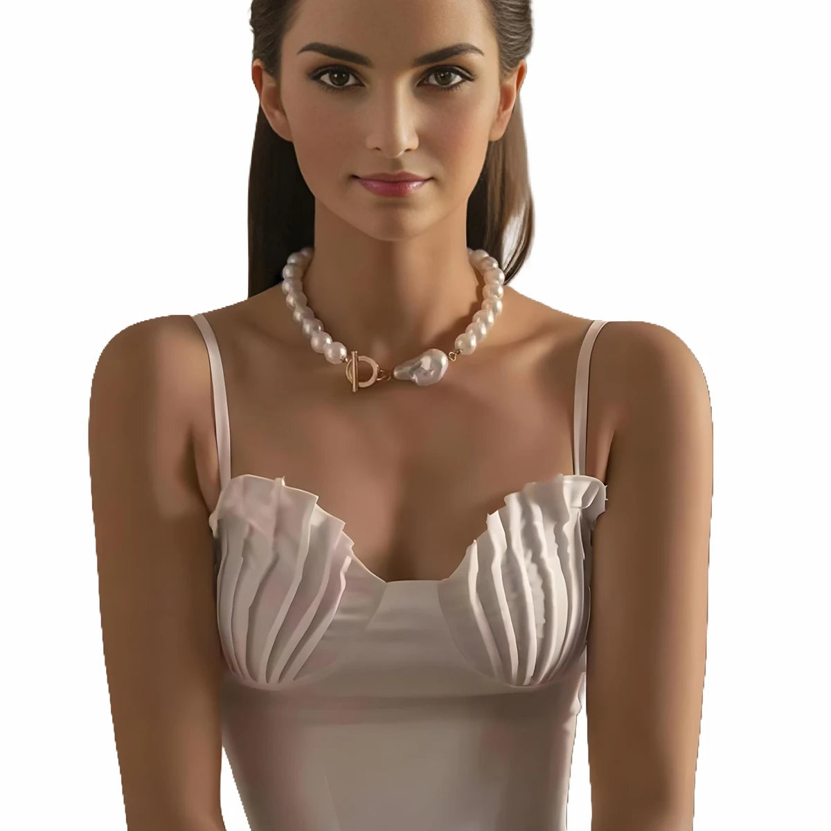 Large Pearl Beads Choker Necklace for Women Charms Elegant White Baroque Pearl OT Buckle Collar Accessories Fashion Neck Jewelry