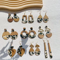 Unique Gold Foil Black White Resin Heart Shape Earrings Square Round Geometric Wooden Resin Drop Earrings