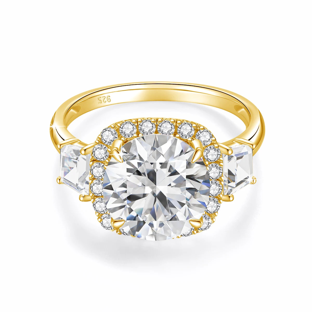 Classic Engagement Jewelry 925 Sterling Silver 18K Gold Plated 3.5ct Round Moissanite Ring Square Halo Gemstone Woman Ring