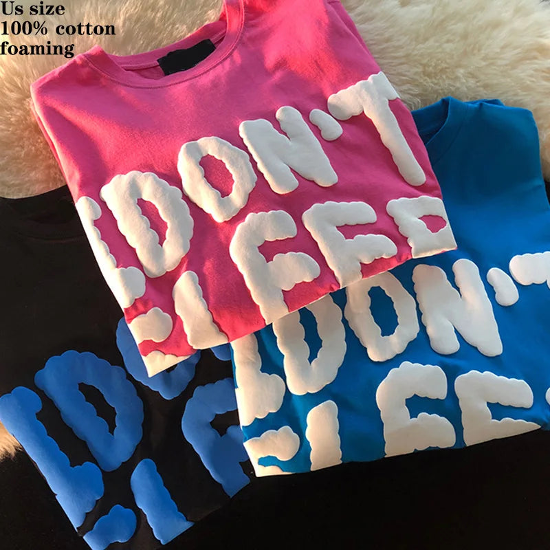High Quality 100% Cotton Oem Your Brand Tshirt Custom 3D Foam Puff Printing logo Unisex Short Sleeve Men's Plus Size T-shirts