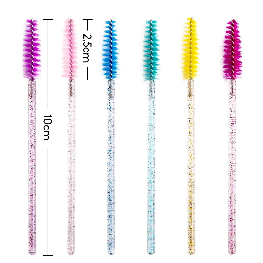 Shiny Crystal Disposable Eyelash Applicator with Crystal Handle Nylon Mascara Lash Wands Spoolies Brushes for Cleaning