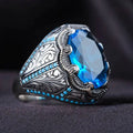 Hot Sales Vintage Design Blue Crystal Rings Punk Style Diamond Inlaid Turquoise Ring Jewelry