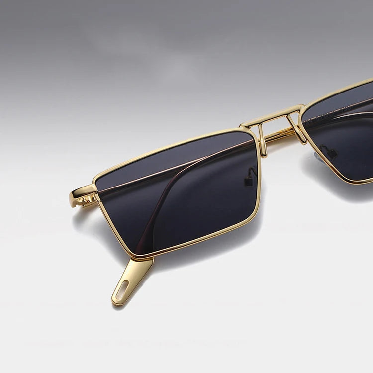 Steampunk Narrow Rectangular Metal Flat Top Hip-hop Women Men Sun Glasses UV400 Shades Personalized Narrow Sunglasses
