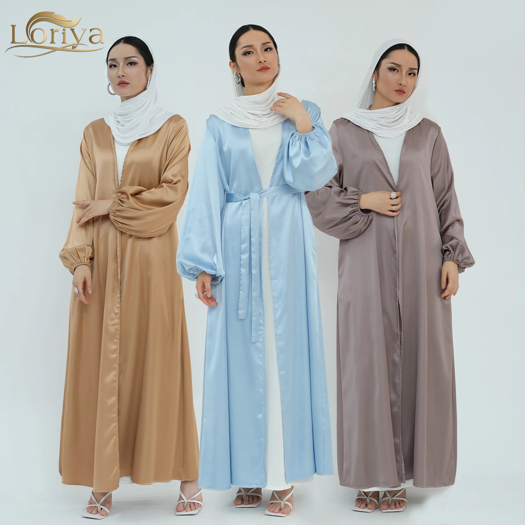 Loriya High Quality Luxury Satin Abaya Dubai 2024 Kimono Cardigan Islamic Clothing Modest Open Abaya Women Muslim Dress