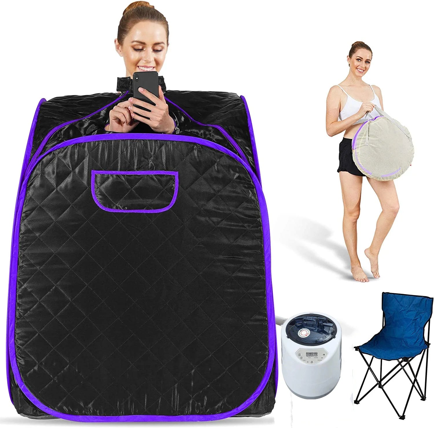 2023 New Arrival Black Wet Steam Sauna Tent 2.2 Liters 1000W Power Home Body Healthy Room US Plug Acrylic Material-Wholesale