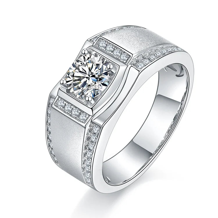 High Quality Double Halo Men's Moissanite Engagement S925 Silver Rings With Wedding Band