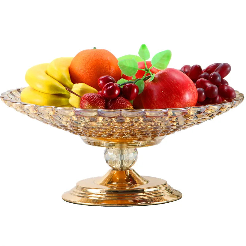 QIAN HU Vintage Light Luxury Lead-free Crystal Glass Eco-Friendly Large Serving Platter Alloy Metal Base 20pcs for Party Use