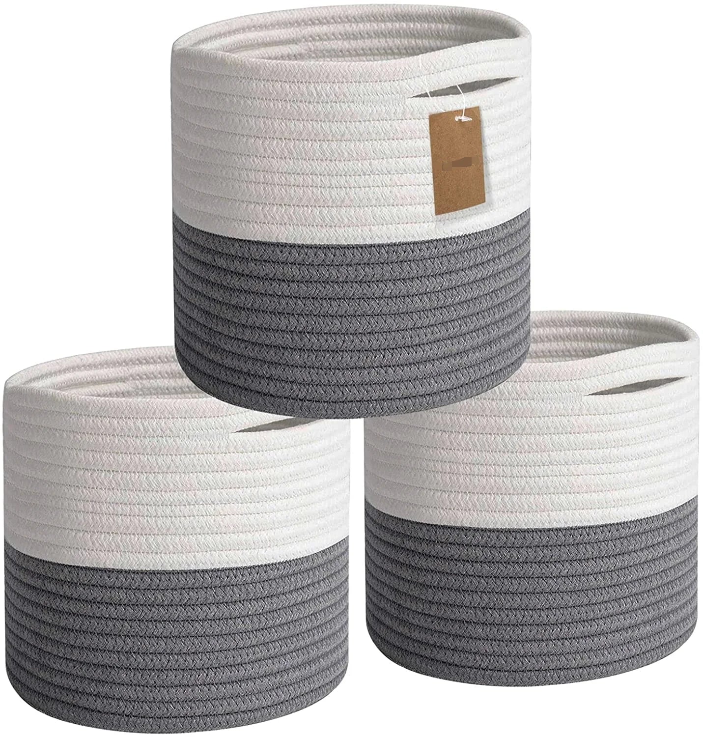 Small 3 Pack 11 Inch Organizer Cotton Rope Plant Woven Storage Baskets Bins for Toys and Nursery