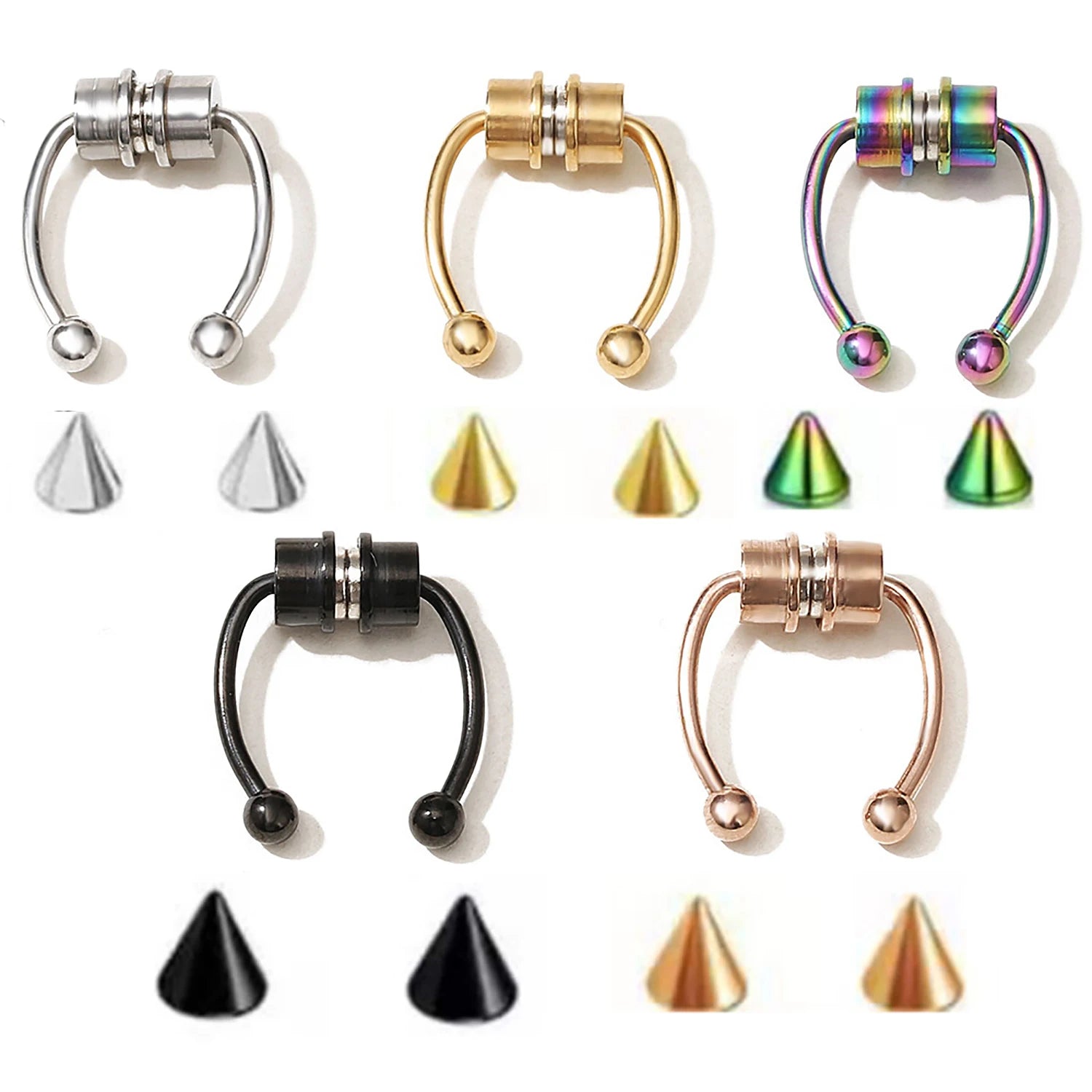 New Magnetic False Nose Ring Stainless Steel Hoops Titanium Steel Non-Perforated Horseshoe Faux Septum Clip Jewelry