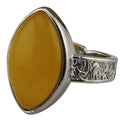 Hot Selling Women Man Metal Small Finger Ring Jeweled Natural Horse Eye Shaped Yellow Jade Gemstone Rings
